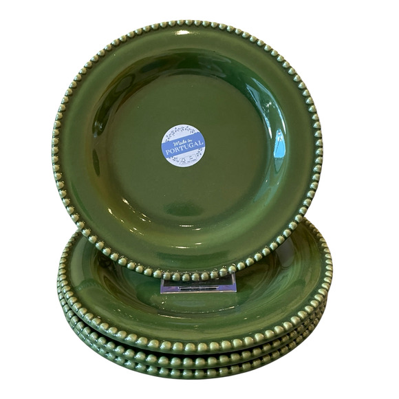 MATCERAMICA Portugal Green Ceramic Salad Plates 9" Beaded Border Set 4 NEW - Picture 8 of 9